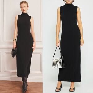 CAARA NWT 100% Cashmere Sleeveless Turtleneck Sweater Dress Black XL